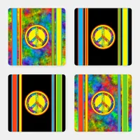 [Geometric Tie-Dye] Stripes w/ Peace Sign Acrylic Coaster Set