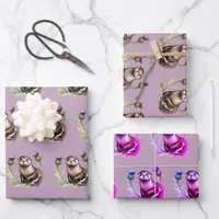 Watercolor Otter and Thistles Wrapping Paper Sheets