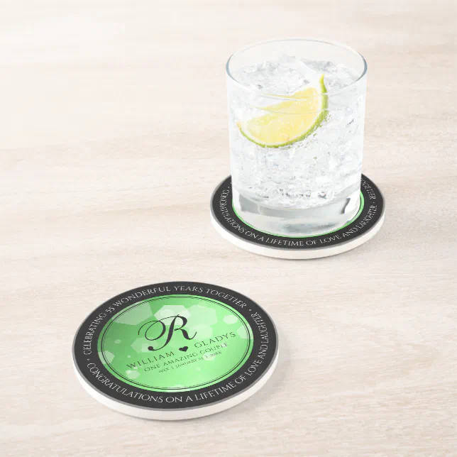 Elegant 20th 38th 55th Emerald Wedding Anniversary Coaster