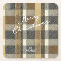 Earth Tones Gold Christmas Pattern#7 ID1009 Square Paper Coaster