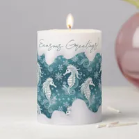 Coastal Christmas Seahorse & Snowflakes #13 ID1009 Pillar Candle