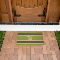 Green Blue White Sports Striped Team Name Coir Doormat