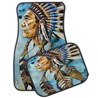 Native Indian Chief Showcasing Cultural Heritage Car Floor Mat