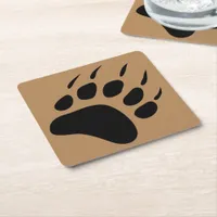 Grizzly Bear Black Paw Print Barware Square Paper Coaster