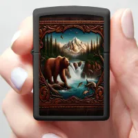 Bear Watching Salmon in Mountain Stream Zippo Lighter