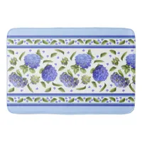 Blue Hydrangeas Floral Botanical Pattern Bath Mat