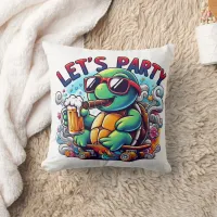 Turtle drinks on a skateboard! throw pillow