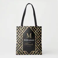 Elegant Minimalist Black & Gold Custom Monogram Tote Bag