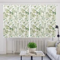 Soft Green foliage leaves on White | Blackout Curtains