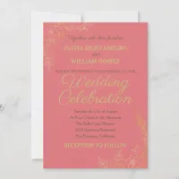 Lacy Gold Auburn Brown Simple Elegant Wedding Invitation