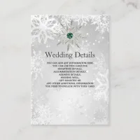 silver Emerald Green snowflakes Wedding  Enclosure Card