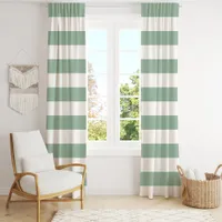 Dusty Mint Green And White Wide Horizontal Stripe  Blackout Curtains