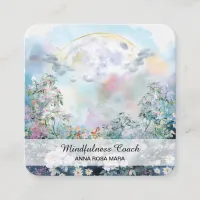 *~*Full Moon Flowers QR Floral AP70 Ethereal Blue Square Business Card