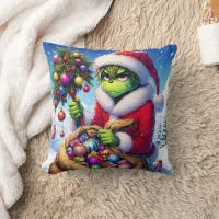 The Grinch prepares for a snowy holiday heist Throw Pillow