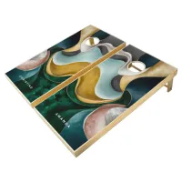 Elegant Fluid Abstract art gold green luxurious  Cornhole Set