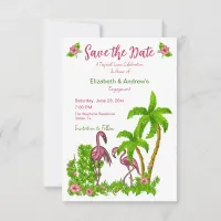 Tropical Flamingos and Flowers Save The Date Invit Invitation