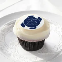 Elegant Nautical Striped Wedding -Navy Blue, White Edible Frosting Rounds