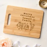 Merry Christmas Cheer Family Name Monogram etched Cutting Board