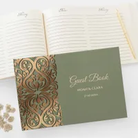 Elegant Modern Sage green & gold wedding Luxury Guest Book