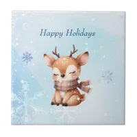 Cute Cartoon Deer in Snow Ceramic Tile