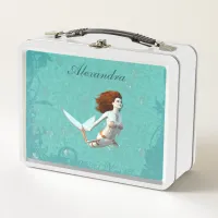 Pretty Koi Mermaid Swimming Underwater Metal Lunch Box