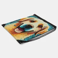 Happy Golden Retriever Drawstring Bag