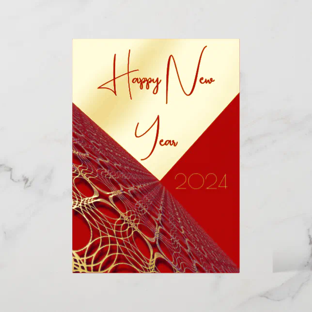Happy New Year 2024 modern lace Foil Invitation