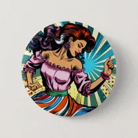 Pretty Woman Dancing Salsa Pop Art Button