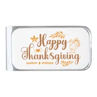 Happy Thanksgiving Silver Finish Money Clip