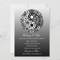 Black and White Floral Yin Yang Wedding Invitation