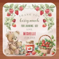 Berry First Strawberry and Bear Birthday Square Sticker