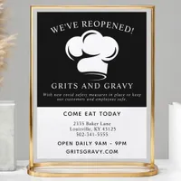 Restaurant Black White Chef Hat Covid Reopening Flyer