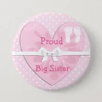 Proud Big Sister White & Pink Polka Dot Button