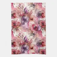 Pink and Purple Flowers Alcohol Ink Illustration  Kitchen Towel