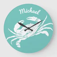 Cool Nautical Blue Crab Custom Beach Large Clock