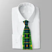 Plaid Pattern Tartan Check Green Orange Black Neck Tie