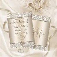 Champagne Glitter Monogram Fleur De Lis Wedding Invitation