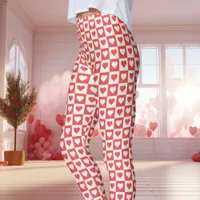 Red and White Checkerboard Heart Valentine's Day  Leggings