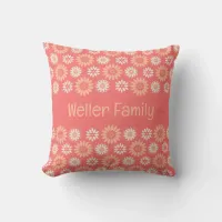 Peach & Cream Flowers Family Name Throw Pillow