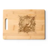 Vibrant Blue Bird Perched on Flower Cutting Board