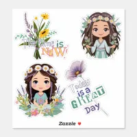 Boho Girls with Daisies Custom-Cut Vinyl Sticker