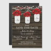 Barn wood poinsettias mason jar save the date magnetic invitation