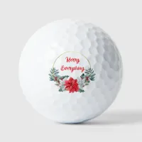 Holly Poinsettia Wreath Merry Everything Holiday   Golf Balls