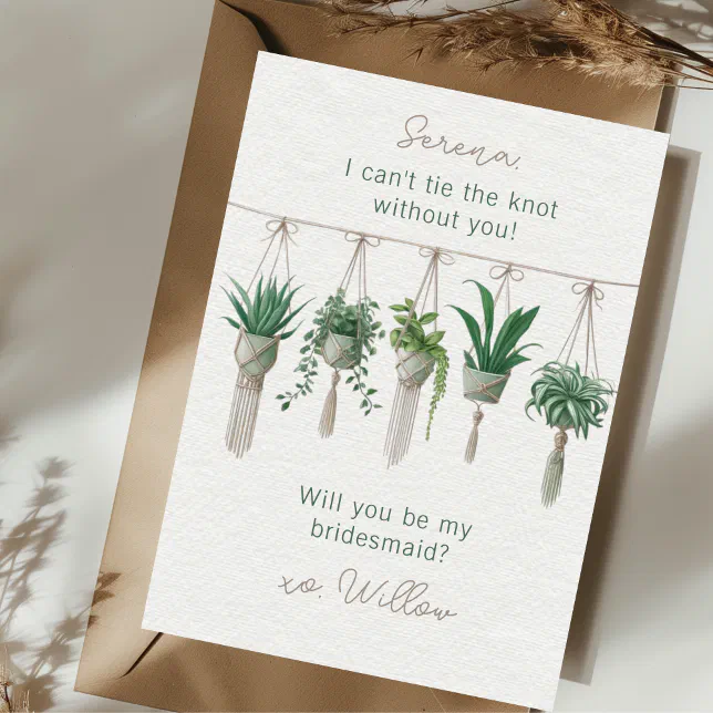 Tie the Knot Boho Plants Bridesmaid Proposal Card