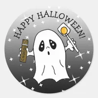 Happy Halloween Ghost with Candy Classic Round Sticker