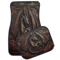 Intricate Dragon Design in Imitation Leather Art Car Floor Mat