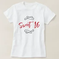 Red Chic Doodle Modern Script Sweet 16 T-Shirt