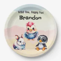 Wild One Happy Fun Woodland Animals Watercolor Paper Plates