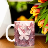 Radiant Wings: Pink 3D Butterfly Coffee Mug Marvel