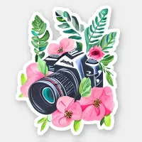 Vintage Camera, Green Foliage  Sticker